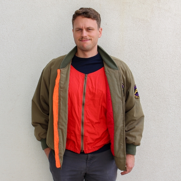 SOLD - Rare Vintage 1980s Green Flight Bomber Jacket with Blue Grass Inc - Picture 6 of 8